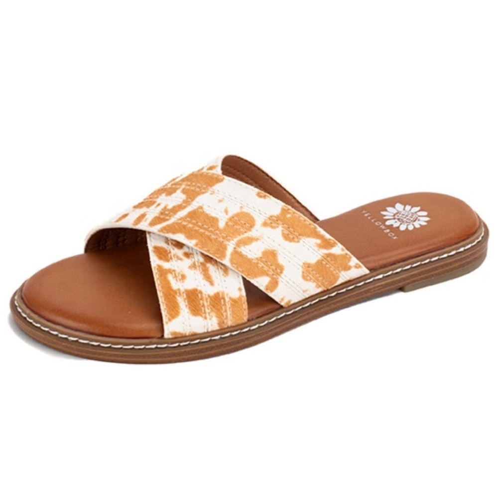 YELLOW BOX WOMEN'S 8.5 LINTA CROSSBAND
SLIDE SANDALS Real Cow Fur Leather